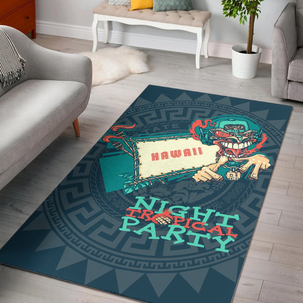 Hawaii Area Rug - Tiki DJ Party Green - Polynesian Pride