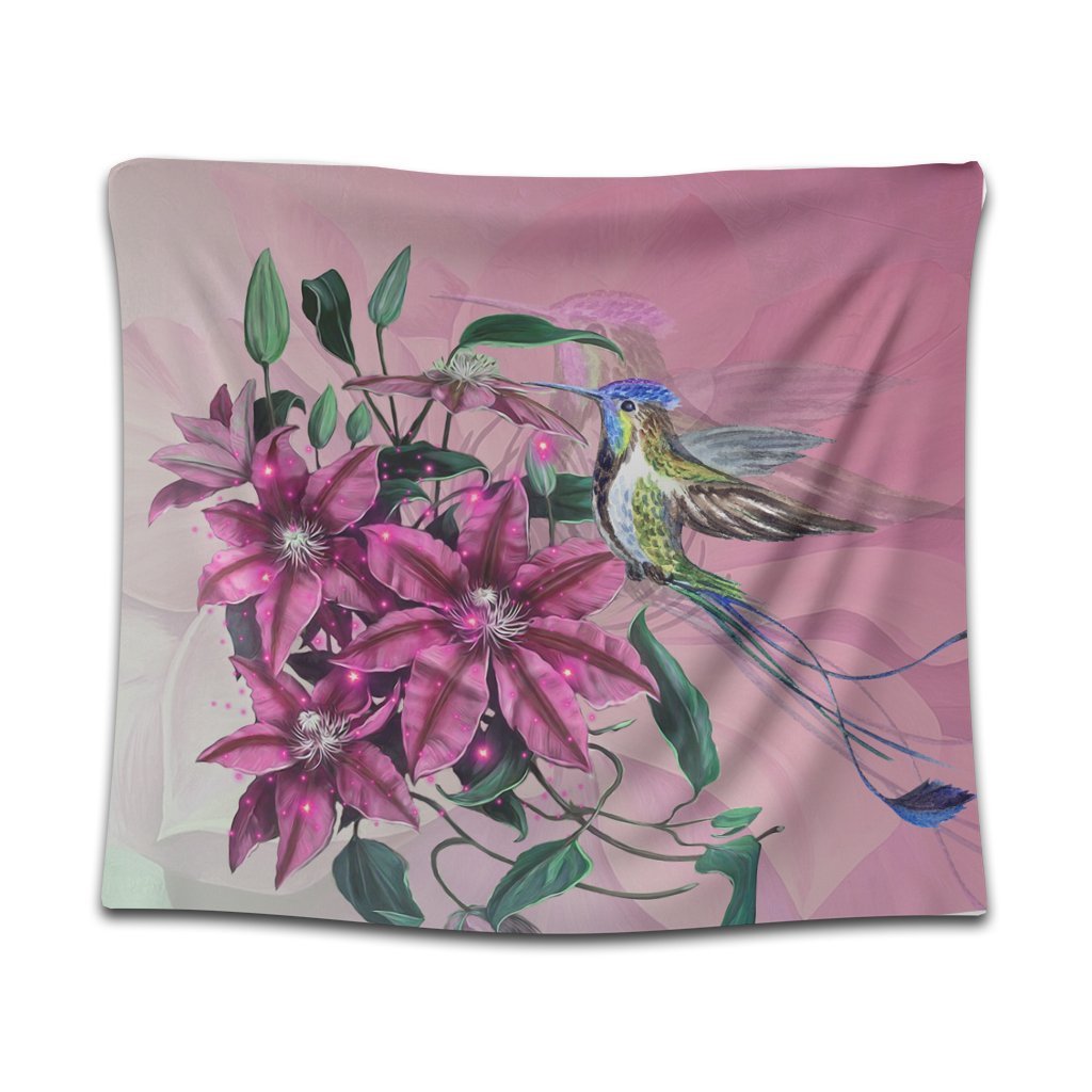 Hawaii Clematis Humming Bird Tapestry - AH Wall Tapestry Black - Polynesian Pride