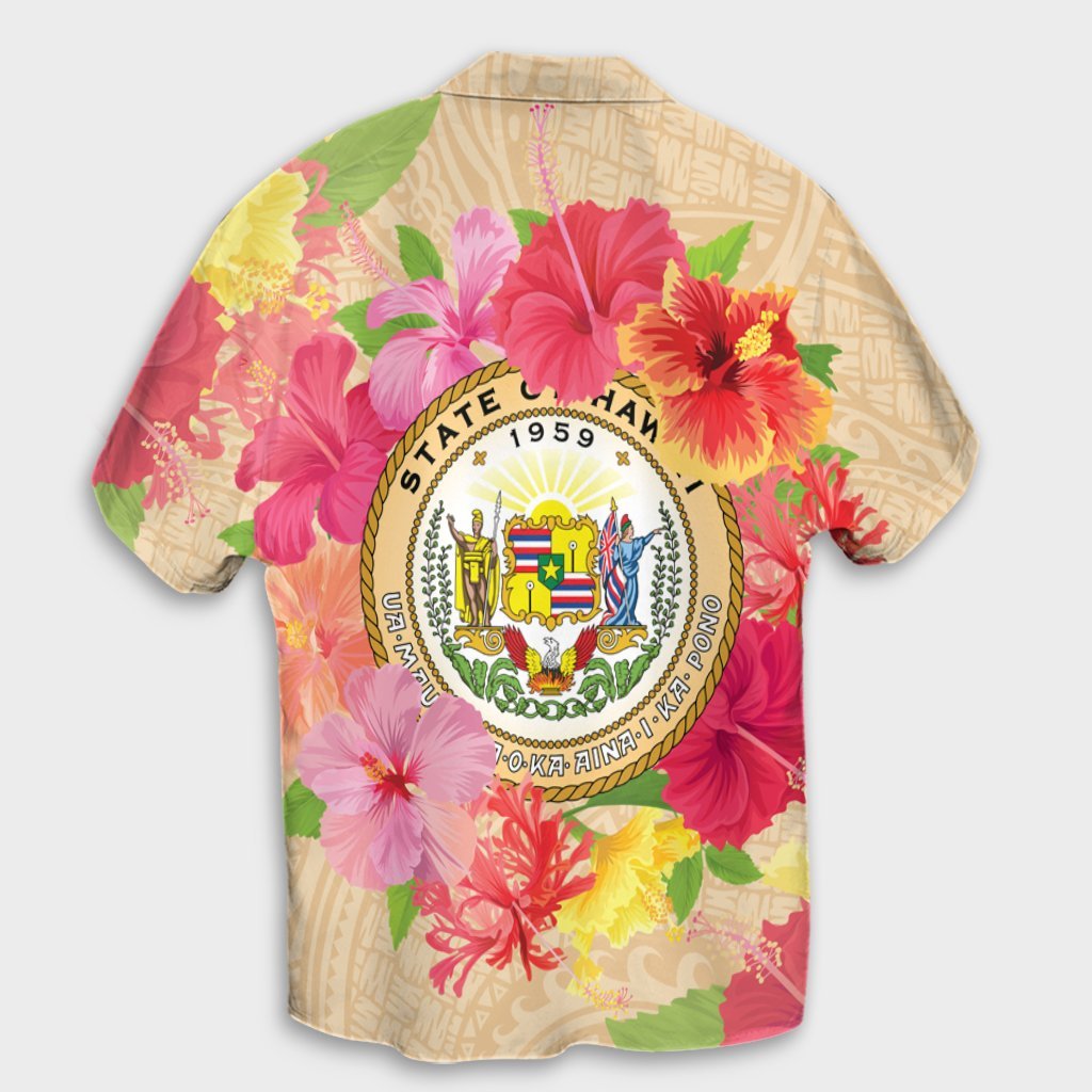 Hawaii Coat Of Arm Hibiscus Hawaiian Shirt - AH - Polynesian Pride