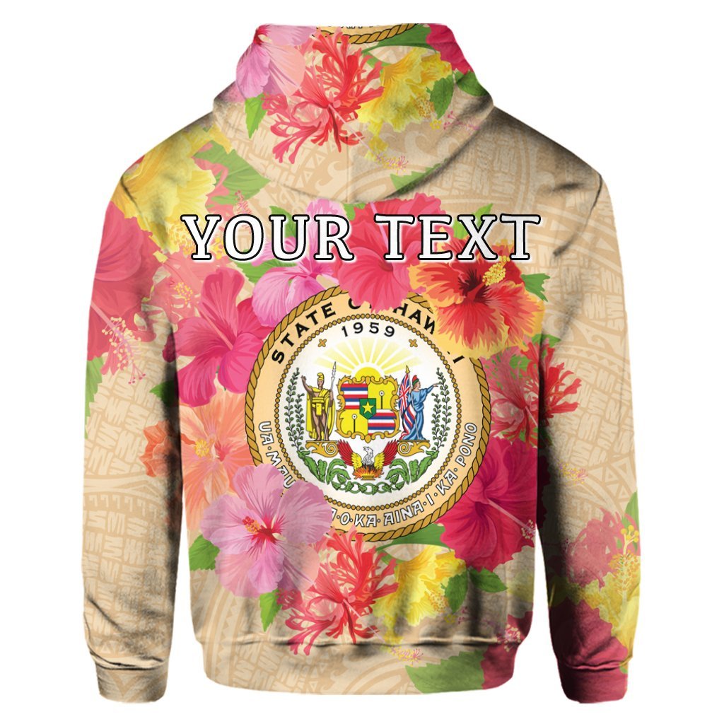Custom Hawaii Coat of Arm Hibiscus Hoodie - Polynesian Pride