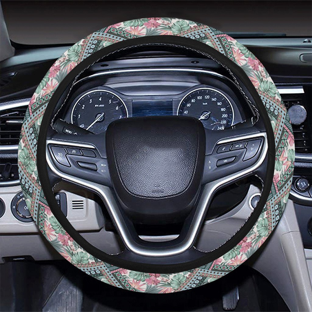Hawaii Exotic Tropical Flowers In Pastel Colors Hawaii Universal Steering Wheel Cover with Elastic Edge - Polynesian Pride
