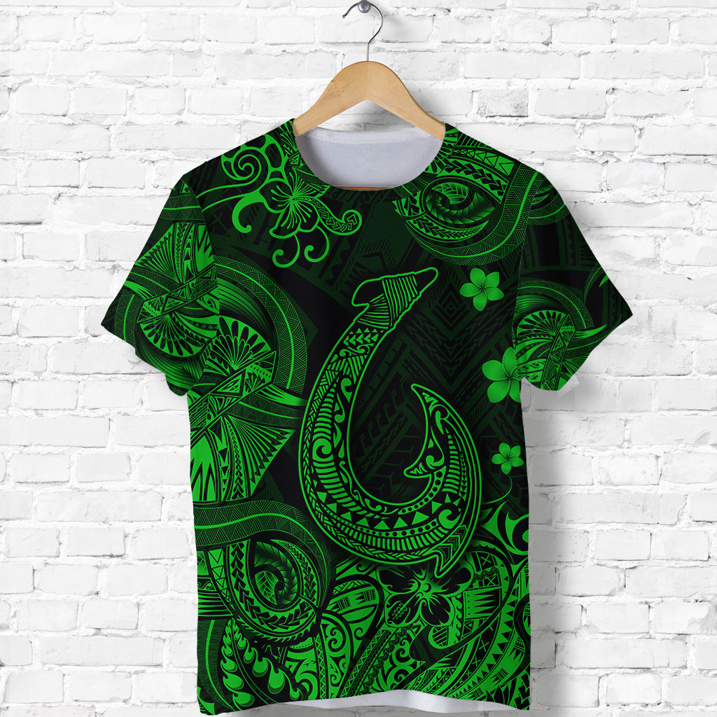 Custom Hawaii Fish Hook Polynesian T Shirt Unique Style Green LT8 - Polynesian Pride