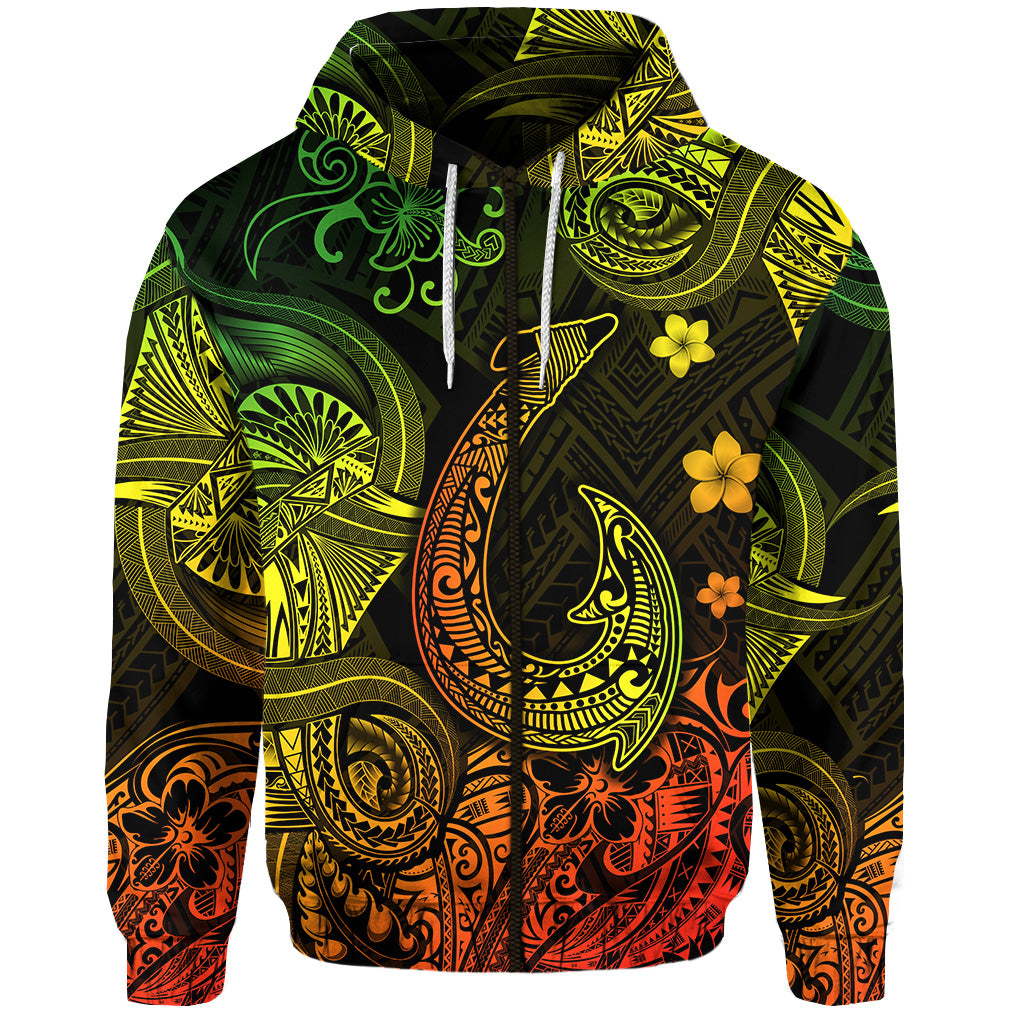 Hawaii Fish Hook Polynesian Zip Hoodie Unique Style Reggae LT8 - Polynesian Pride