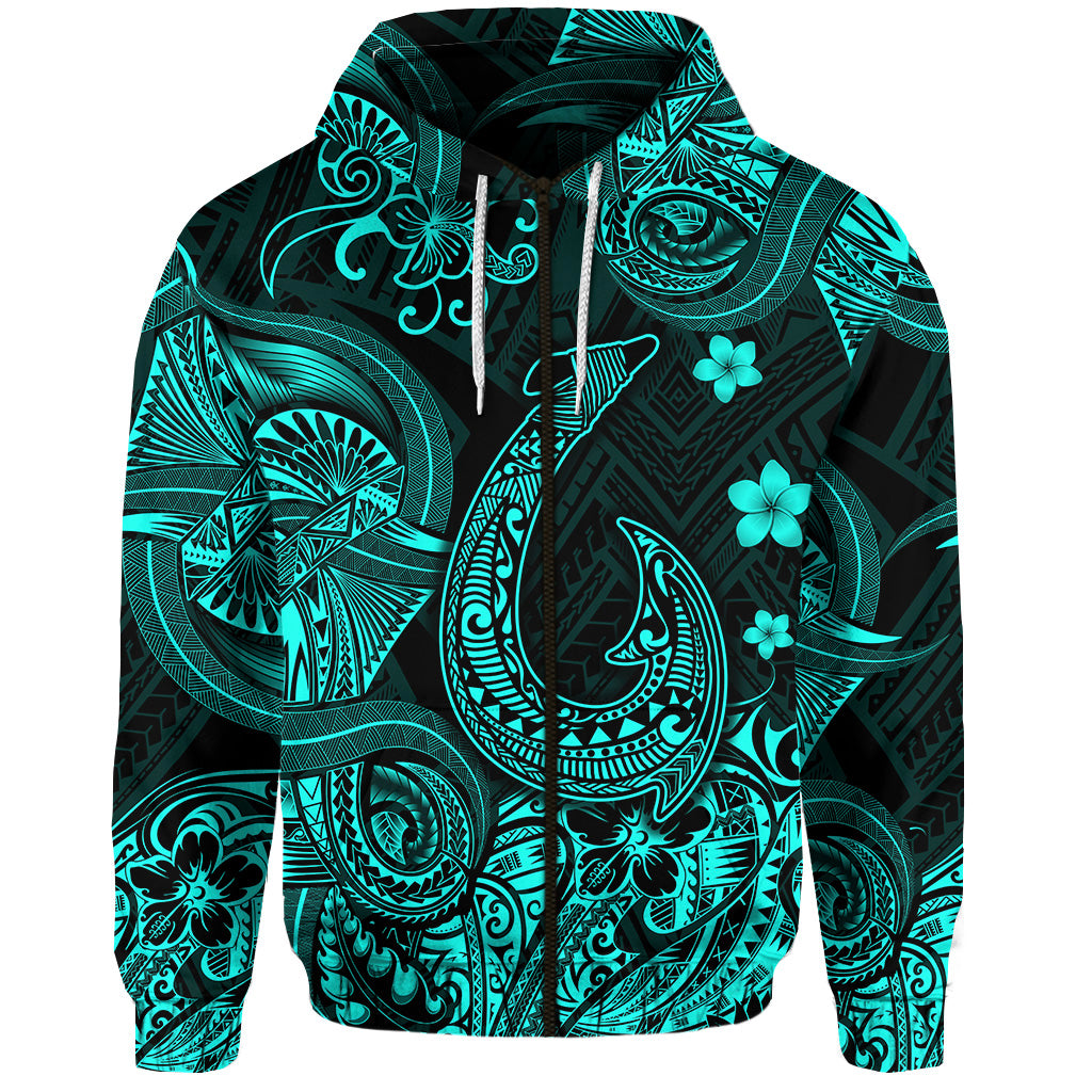 Custom Hawaii Fish Hook Polynesian Zip Hoodie Unique Style Turquoise LT8 - Polynesian Pride