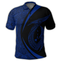 Hawaii Fish Hook Polynesian Polo Shirt Circle Style Blue - Polynesian Pride