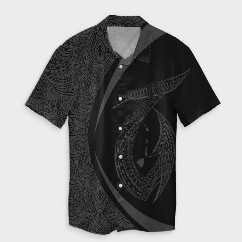 Hawaii Fish Hook Polynesian Hawaiian Shirt - Circle Style Gray - AH Unisex Black - Polynesian Pride