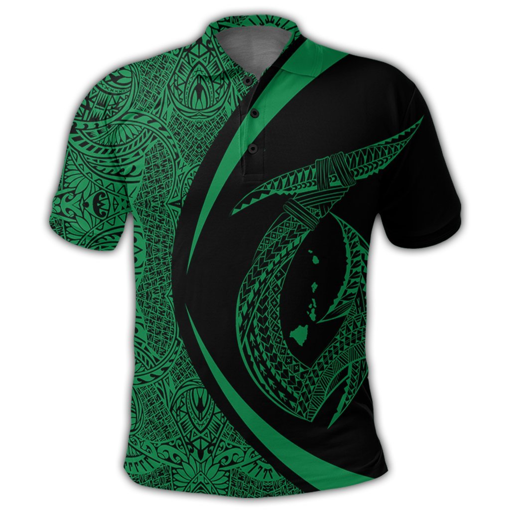 Hawaii Fish Hook Polynesian Polo Shirt Circle Style Green - Polynesian Pride
