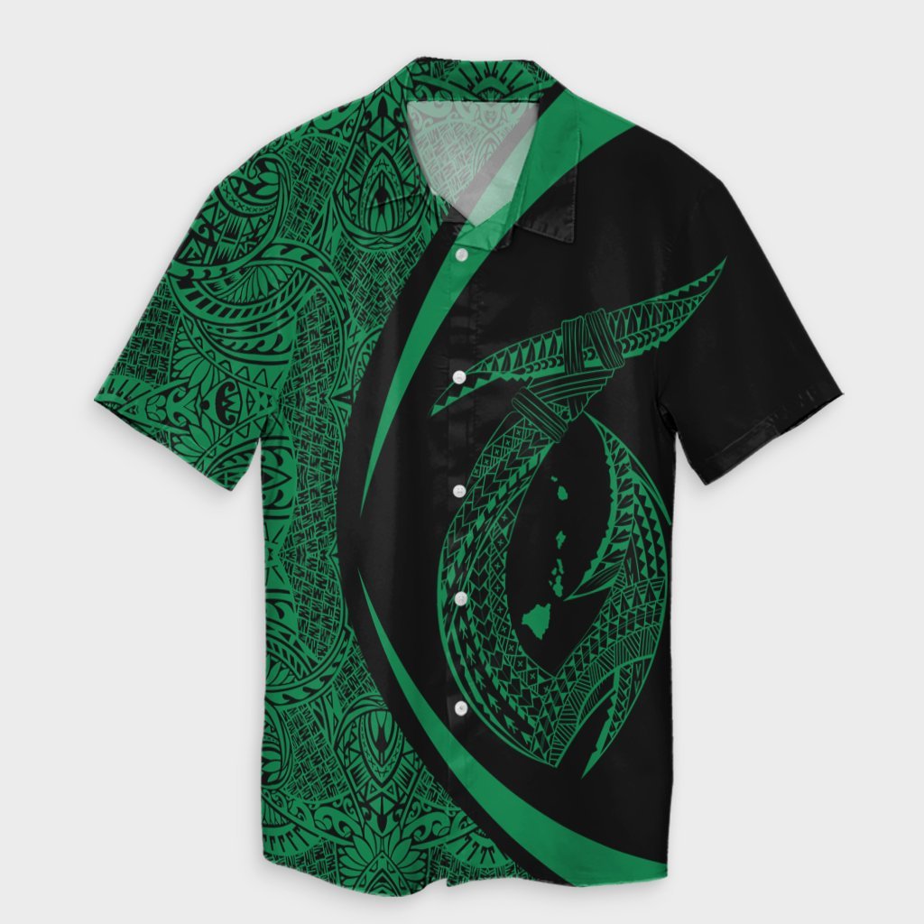 Hawaii Fish Hook Polynesian Hawaiian Shirt - Circle Style Green - AH Unisex Black - Polynesian Pride