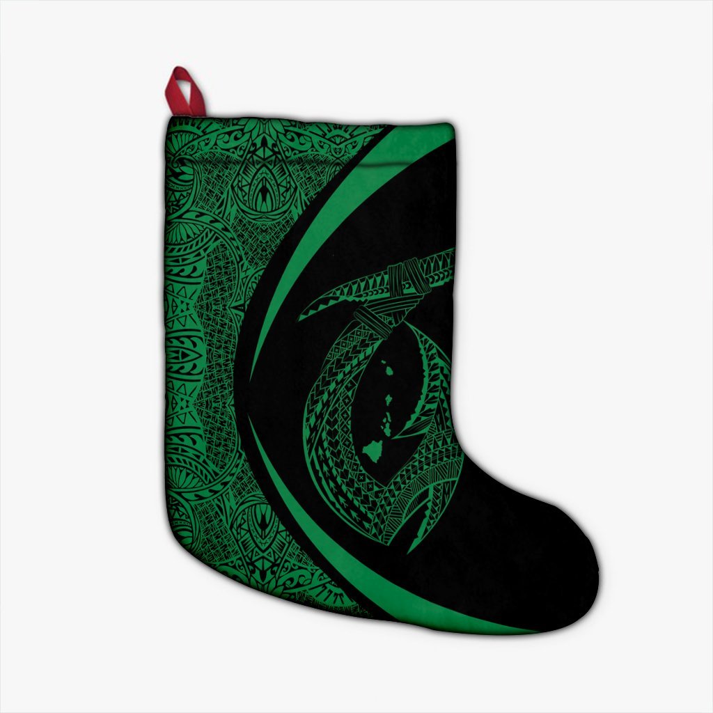 Hawaii Fish Hook Polynesian Christmas Stocking - Circle Style Green - AH Christmas Stocking 26 X 42 cm Black - Polynesian Pride