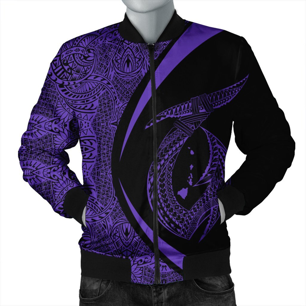 Hawaii Fish Hook Polynesian Bomber Jacket - Circle Style Purple - AH Black Unisex - Polynesian Pride