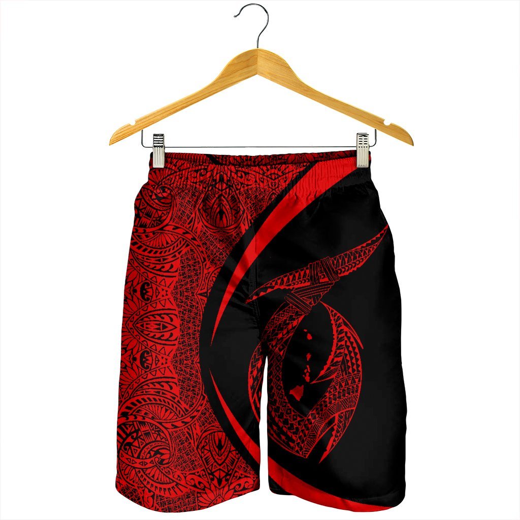 Hawaii Fish Hook Polynesian Men's Shorts - Circle Style Red - AH - Polynesian Pride