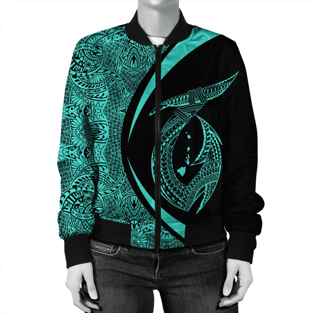 Hawaii Fish Hook Polynesian Bomber Jacket - Circle Style Turquoise - AH - Polynesian Pride