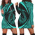 Hawaii Fish Hook Polynesian Hoodie Dress - Circle Style Turquoise - AH Black - Polynesian Pride