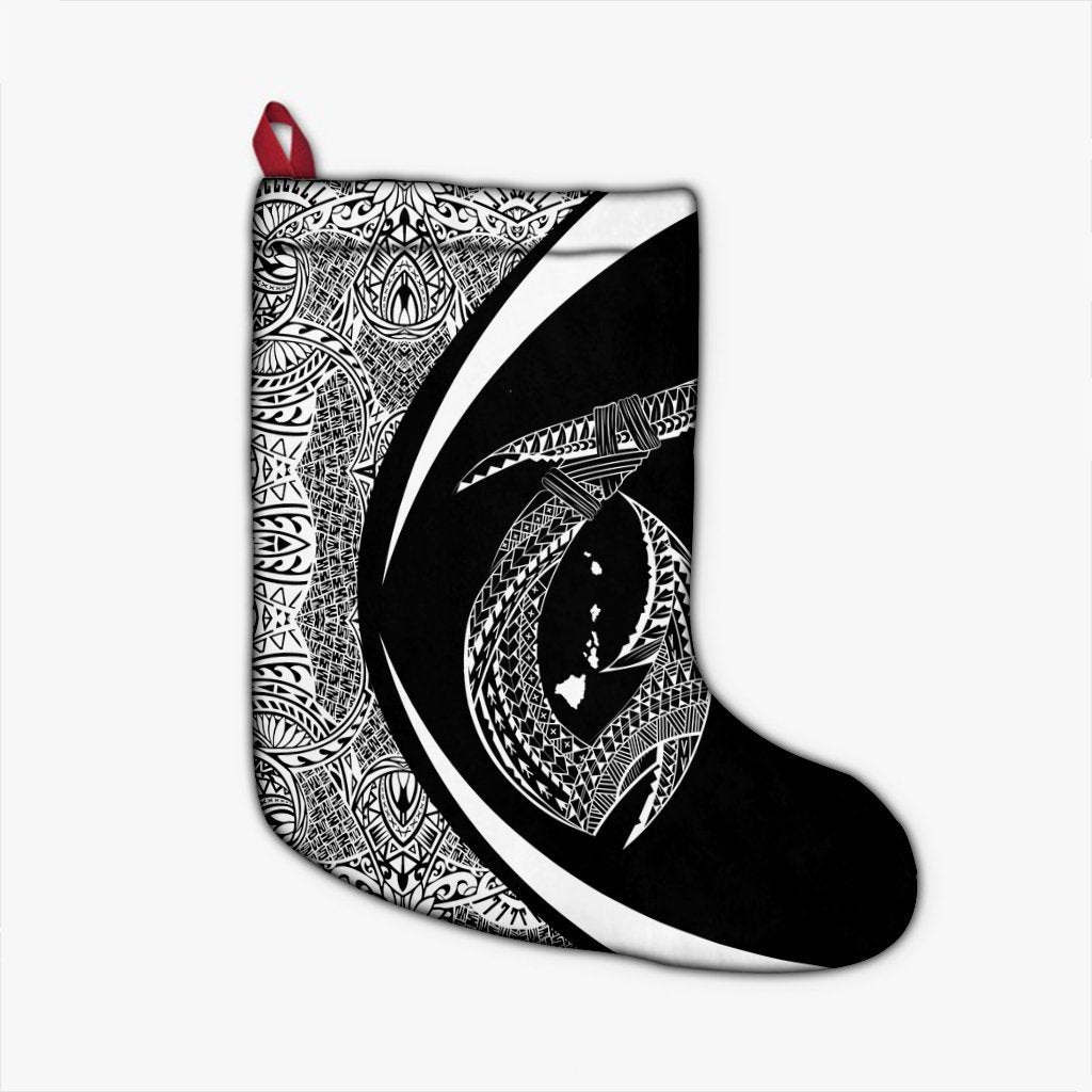 Hawaii Fish Hook Polynesian Christmas Stocking - Circle Style White - AH Christmas Stocking 26 X 42 cm Black - Polynesian Pride