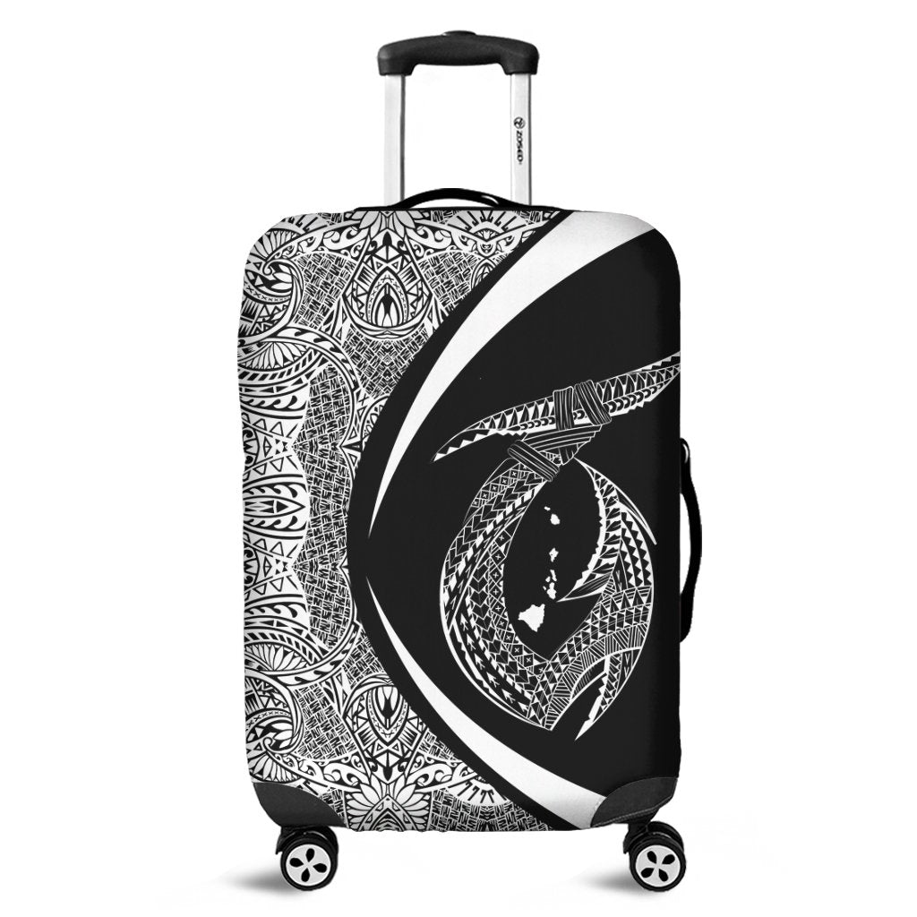 Hawaii Fish Hook Polynesian Luggage Covers - Circle Style White - AH Black - Polynesian Pride