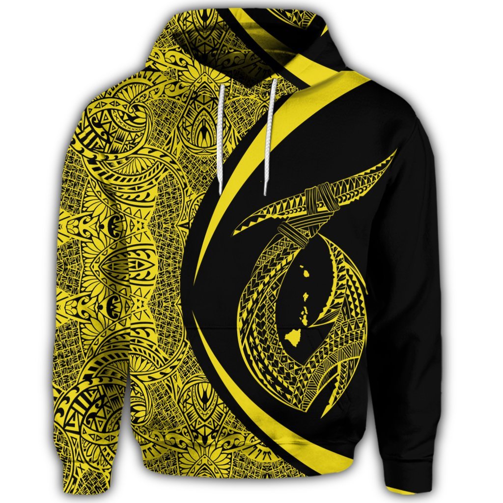 Hawaiian Fish Hook Polynesian Hoodie Circle Style Yellow - Polynesian Pride