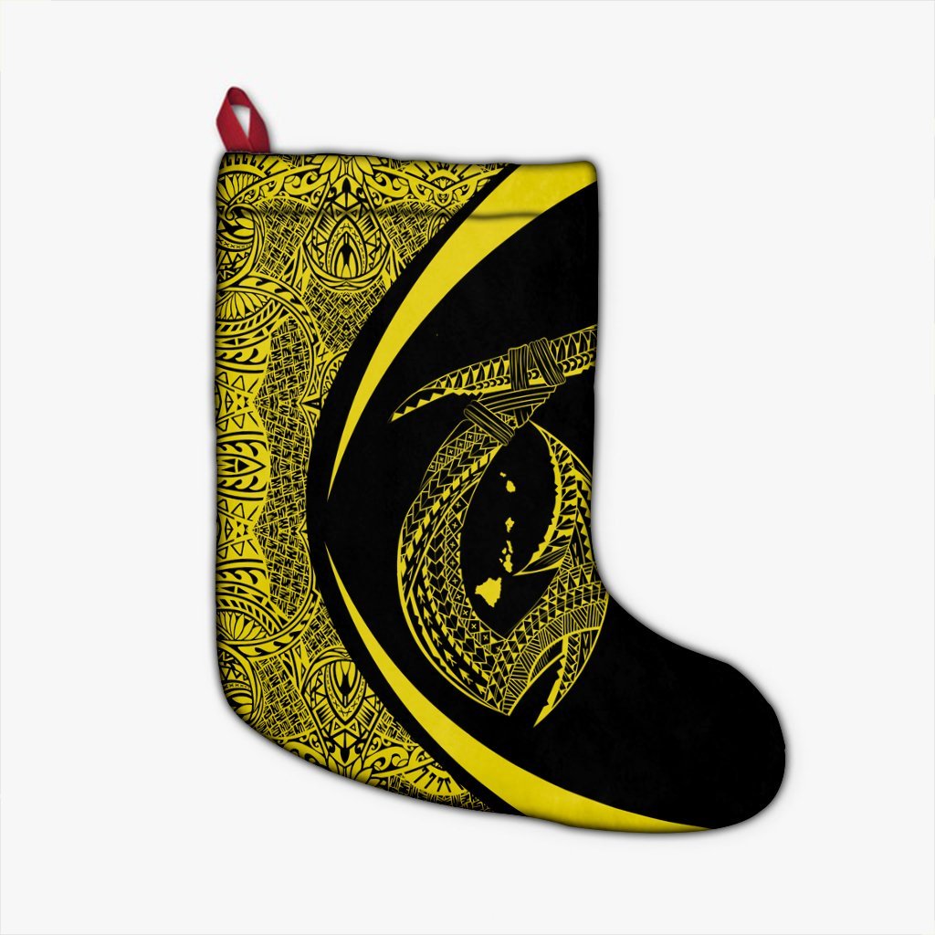 Hawaii Fish Hook Polynesian Christmas Stocking - Circle Style Yellow - AH Christmas Stocking 26 X 42 cm Black - Polynesian Pride