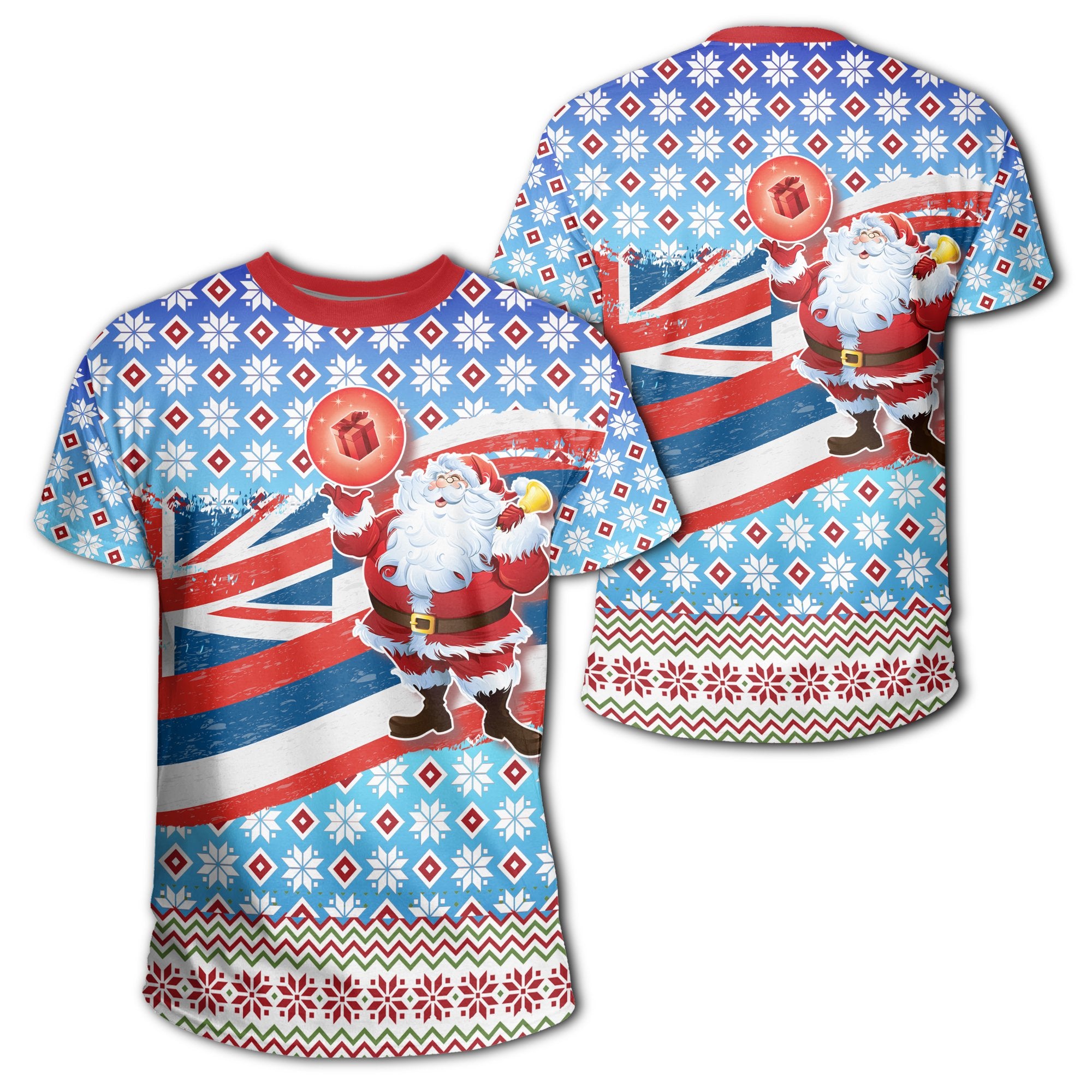 Hawaii Flag Santa Claus Pattern Christmas T Shirt Noel Style Unisex Blue - Polynesian Pride