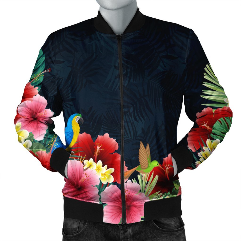 Hawaii Forest Hibiscus Bomber Jacket - AH Black Unisex - Polynesian Pride