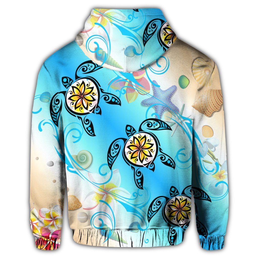 Hawaiian Fresh Beach Turtle Plumeria Hoodie Brian Style - Polynesian Pride