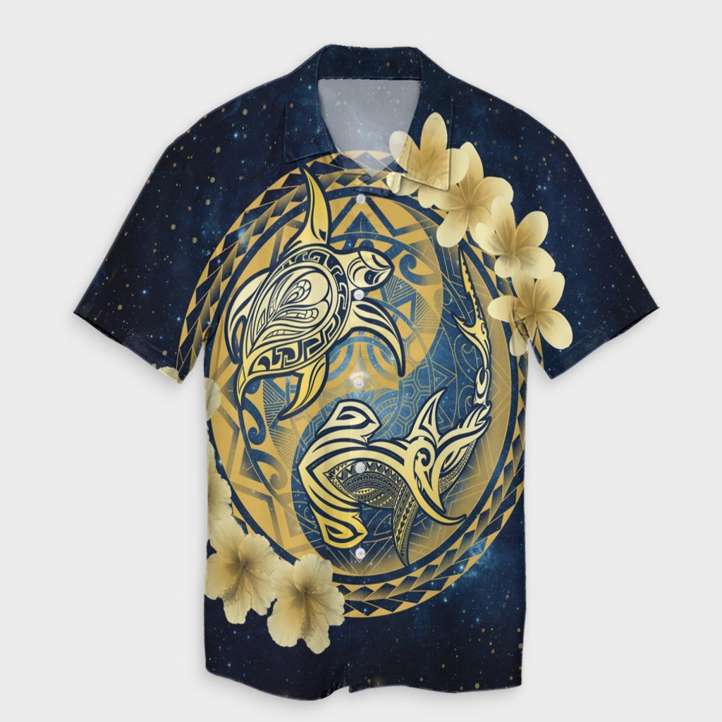 Hawaii Galaxay Yin Yang Turtle Shark Hibiscus Plumeria Hawaiian Shirt - AH Unisex Black - Polynesian Pride