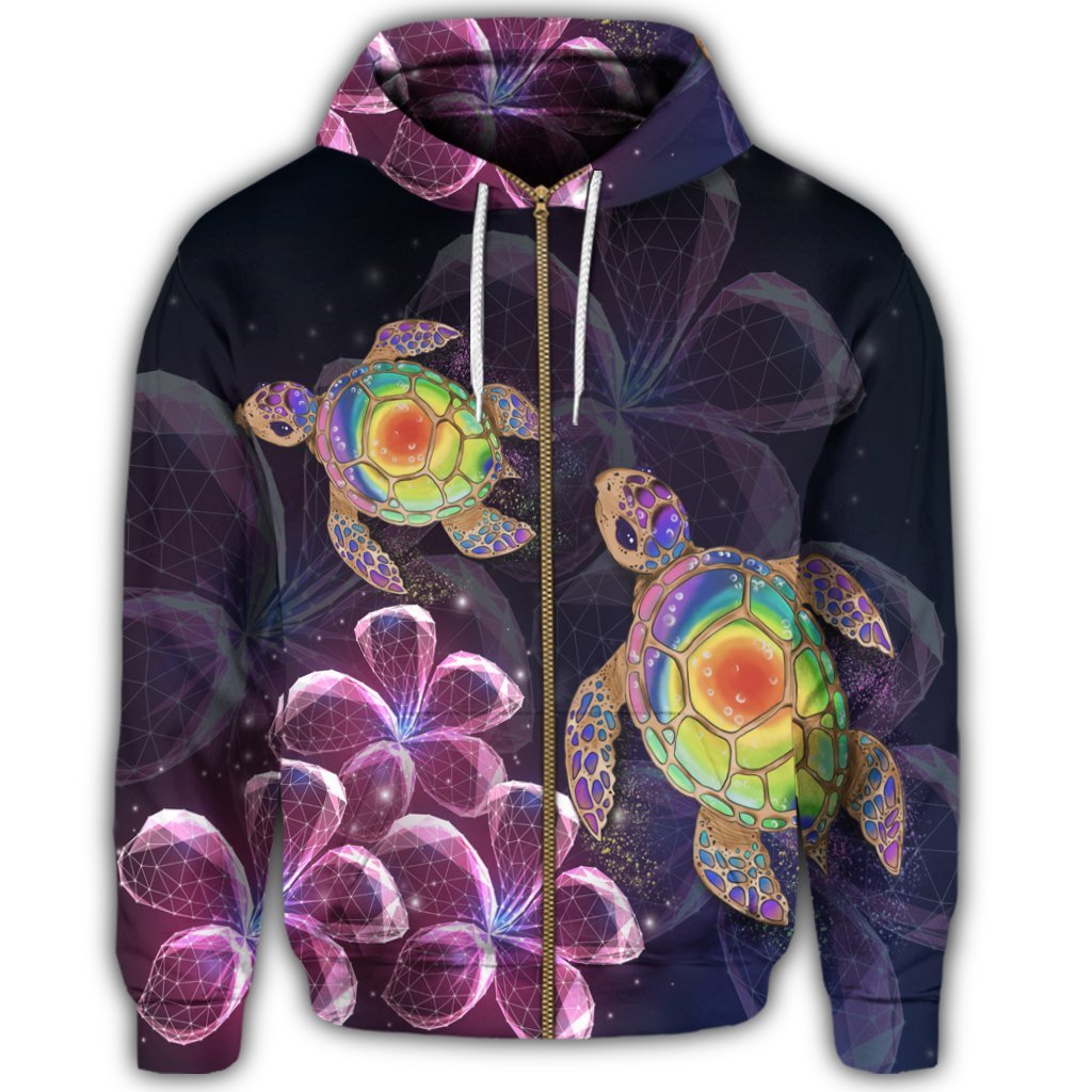 Hawaii Galaxy Turtle Hibiscus Zip Hoodie - Polynesian Pride