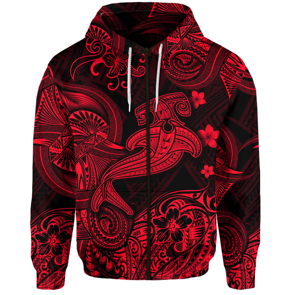 Custom Hawaii Hammer Shark Polynesian Zip Hoodie Unique Style Red LT8 - Polynesian Pride