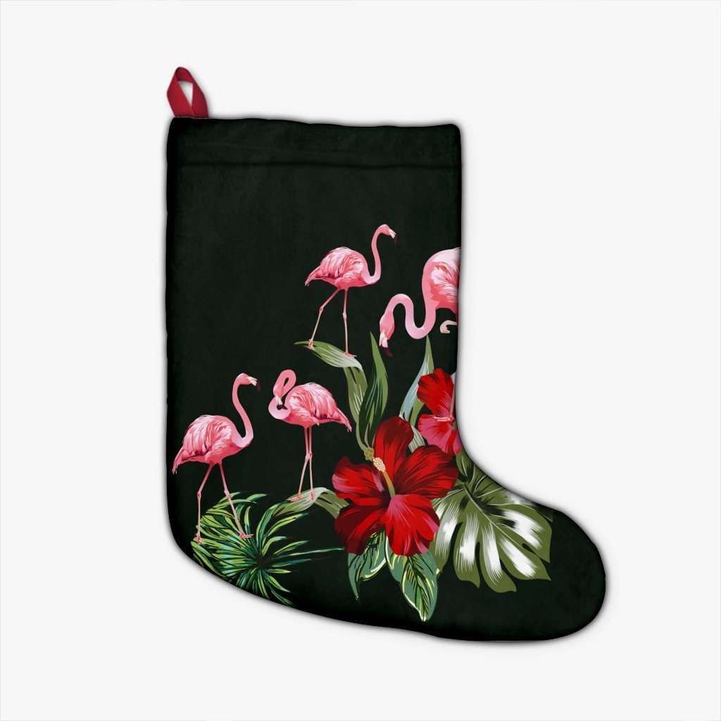 Hawaii Hibiscus Flamingo Christmas Stocking - AH Christmas Stocking 26 X 42 cm Black - Polynesian Pride