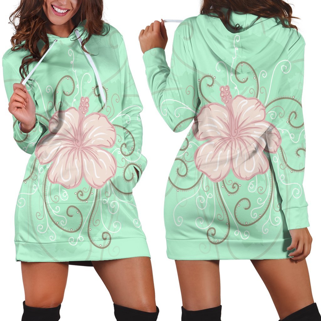 Hawaii Hibiscus Pastel Hoodie Dress - AH Black - Polynesian Pride