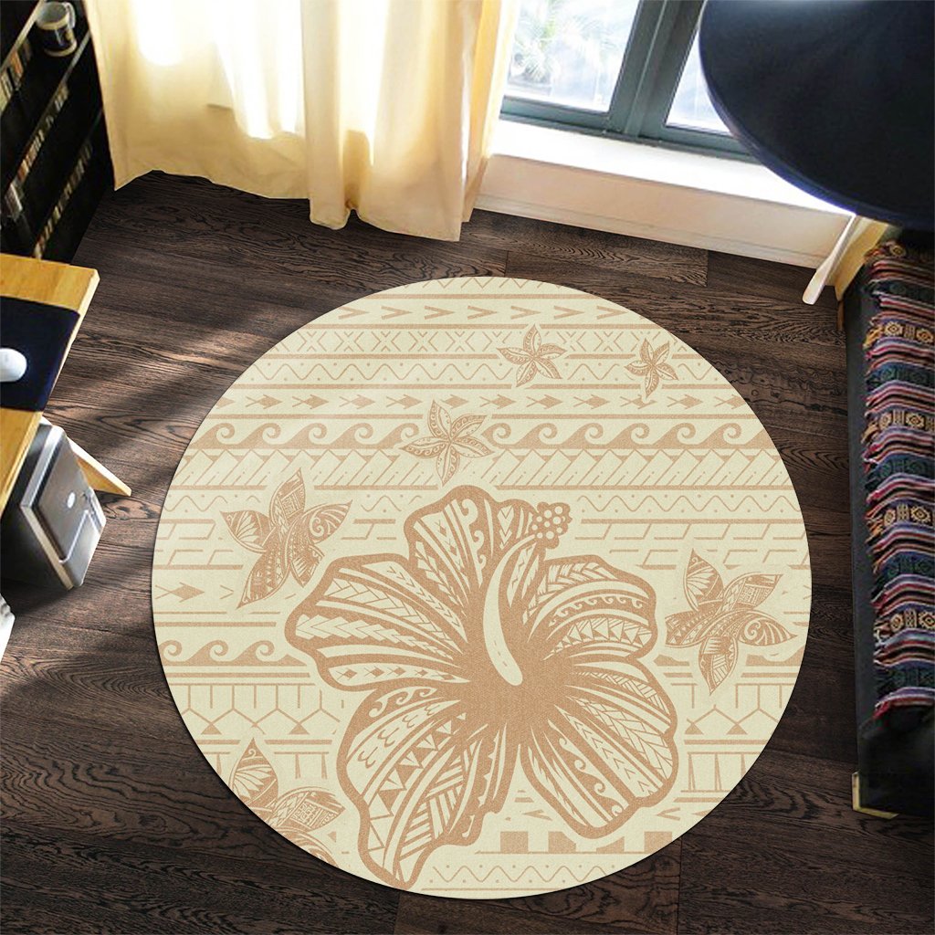 Hawaii Hibiscus Plumeria Kanaka Polynesian Vintage Round Carpet - AH - Polynesian Pride