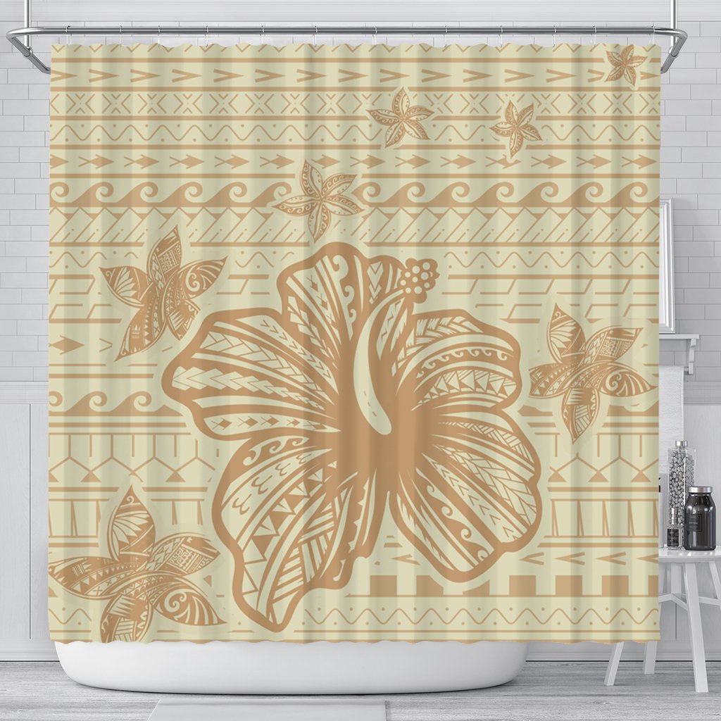 Hawaii Hibiscus Plumeria Kanaka Polynesian Vintage Shower Curtain - AH 177 x 172 (cm) Black - Polynesian Pride