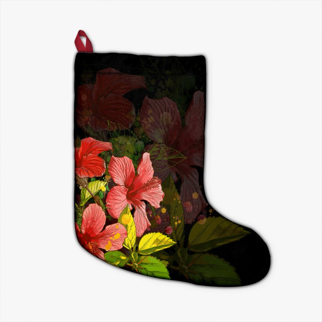 Hawaii Hibiscus Tree Christmas Stocking - AH Christmas Stocking 26 X 42 cm Black - Polynesian Pride