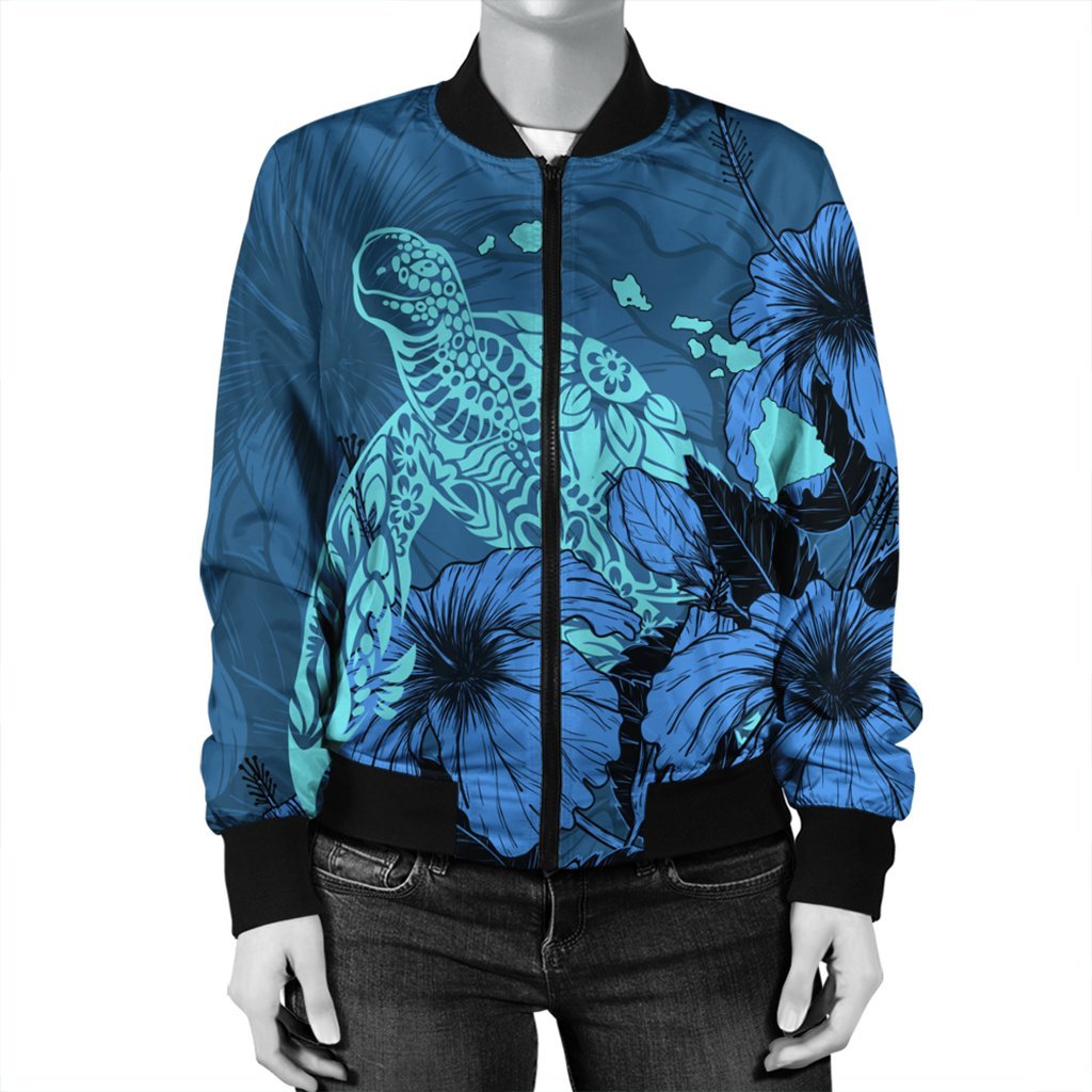 Hawaii Hibiscus Turtle Bomber Jacket - AH - Polynesian Pride