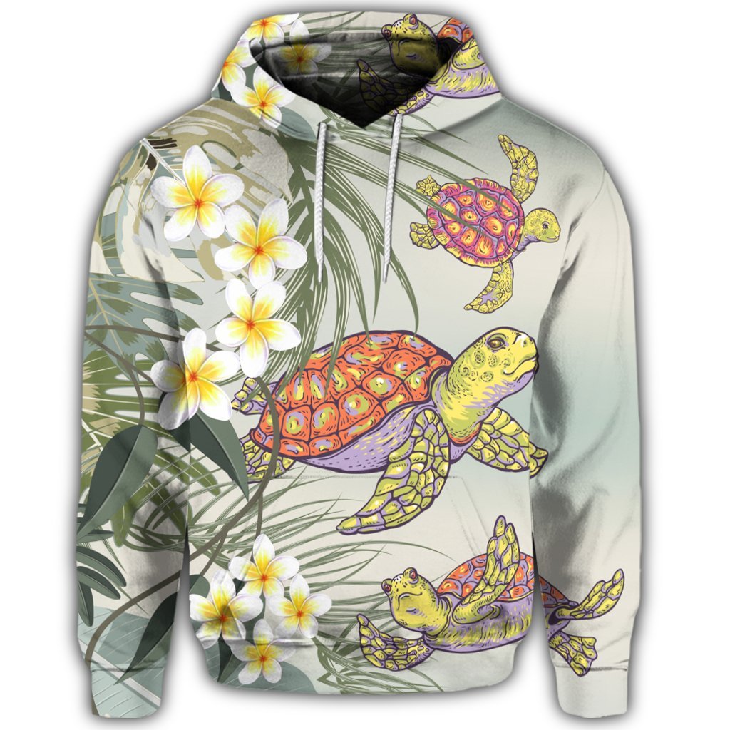 Hawaiian Honu Chibi Sea Plumeria Hoodie - Polynesian Pride