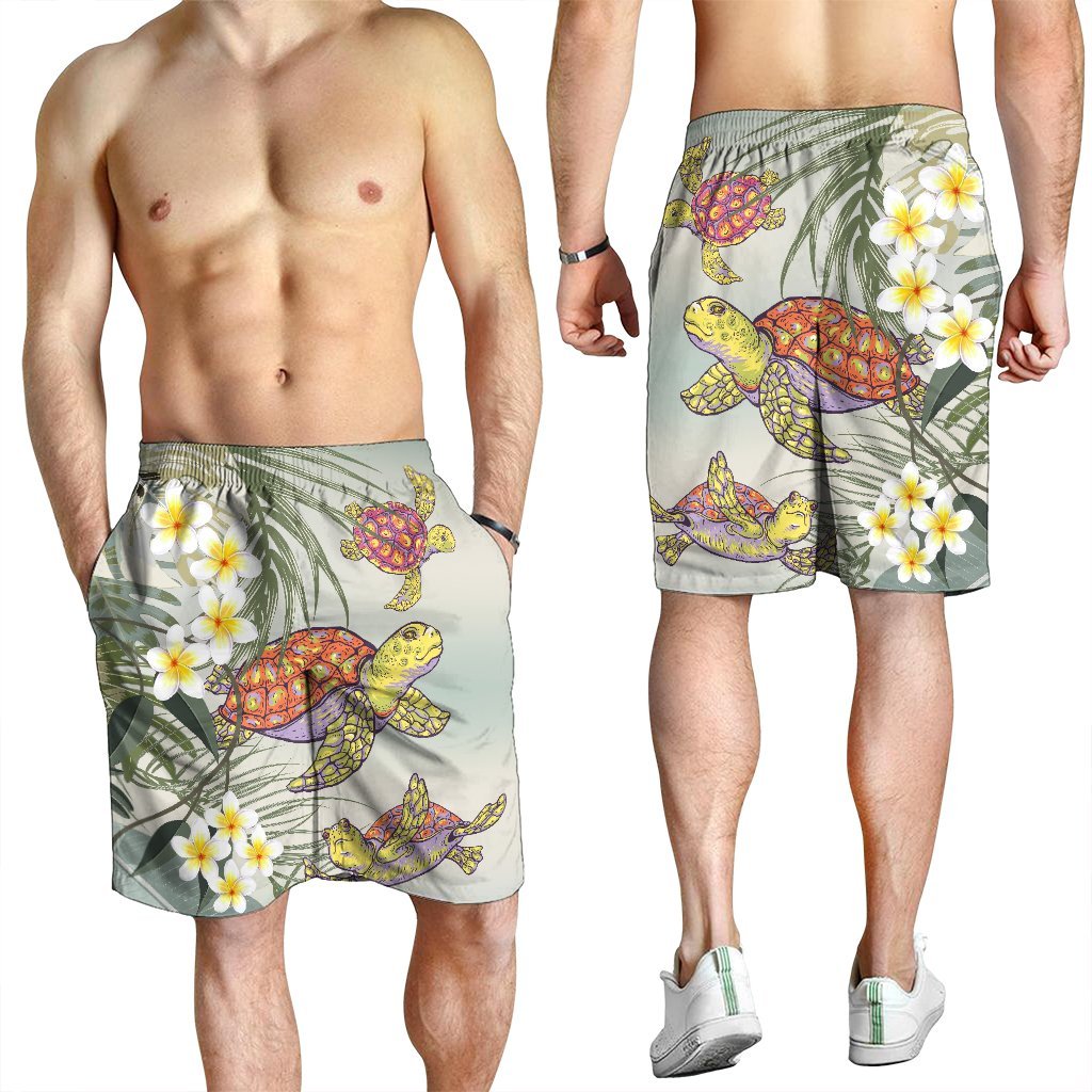 Hawaii Honu Chibi Sea Plumeria Men's Shorts - AH - Polynesian Pride