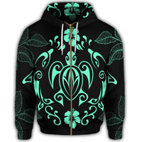Hawaii Honu Turtle Dolphin With Plumeria Zip Hoodie - Polynesian Pride