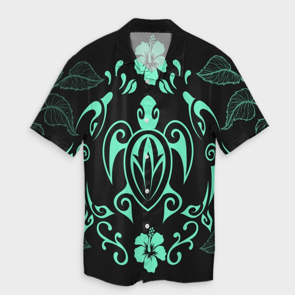 Hawaii Honu Turtle Dolphin With Plumeria Hawaiian Shirt - AH Unisex Black - Polynesian Pride