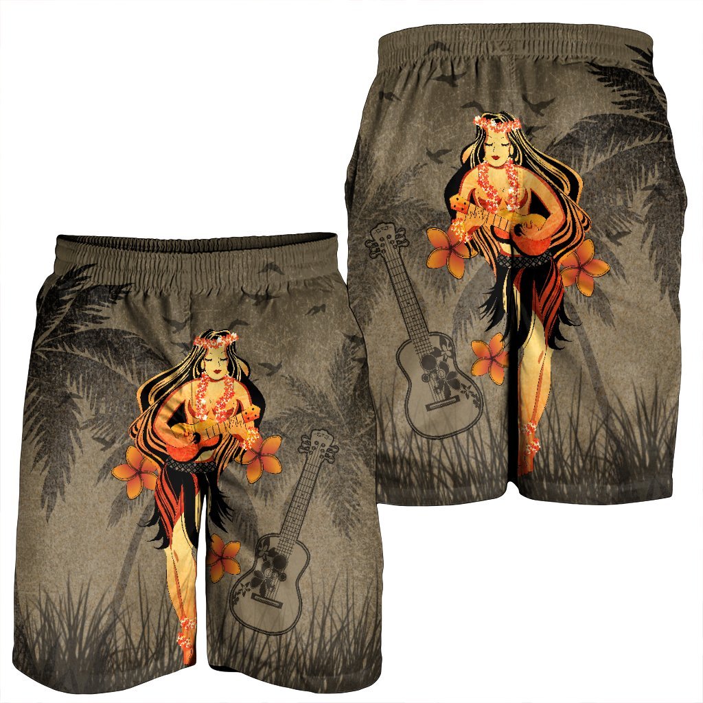 Hawaii Hula Girl Ukulele Plumeria Men's Shorts - AH - Polynesian Pride