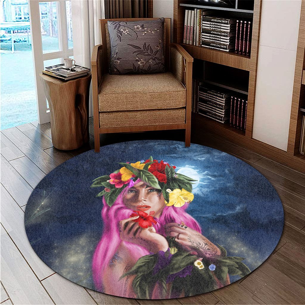 Hawaii Kanaka Colorful Hula Girl Round Carpet - Dinh Style - Polynesian Pride