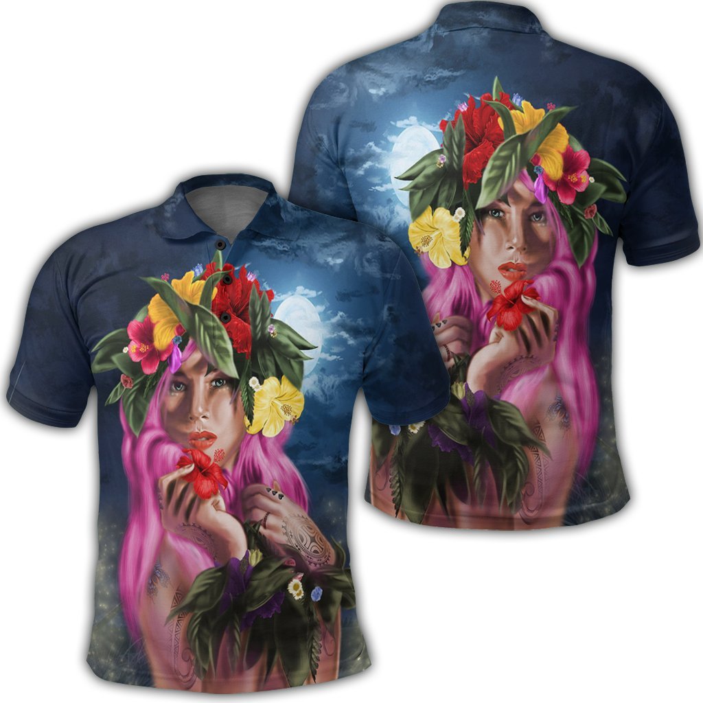 Hawaii Kanaka Colorful Hula Girl Polo Shirt Dinh Style Unisex Black - Polynesian Pride