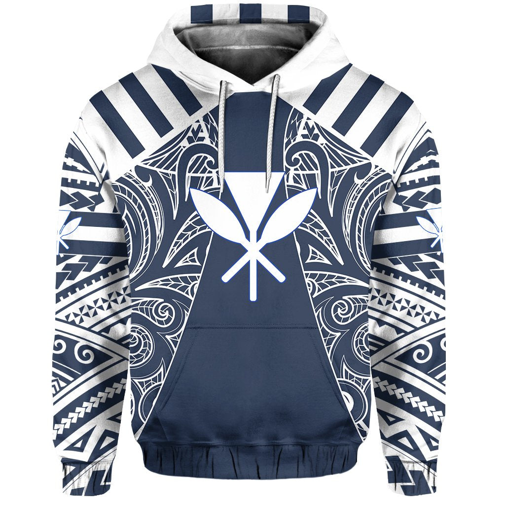 Hawaii Kanaka Football Jersey Polynesian Hoodie Blue and White Victor Style - Polynesian Pride