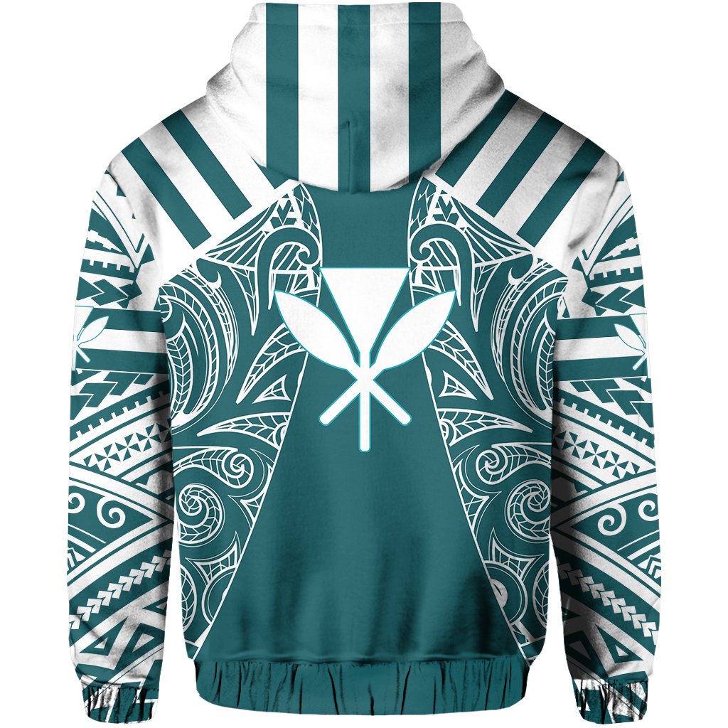 Hawaii Kanaka Football Jersey Polynesian Hoodie Zip Cyan & White Victor Style - Polynesian Pride