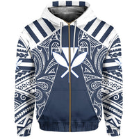 Hawaii Kanaka Football Jersey Polynesian Hoodie Zip Blue and White Victor Style - Polynesian Pride