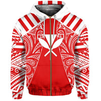 Hawaii Kanaka Football Jersey Polynesian Hoodie Zip Red & White Victor Style - Polynesian Pride