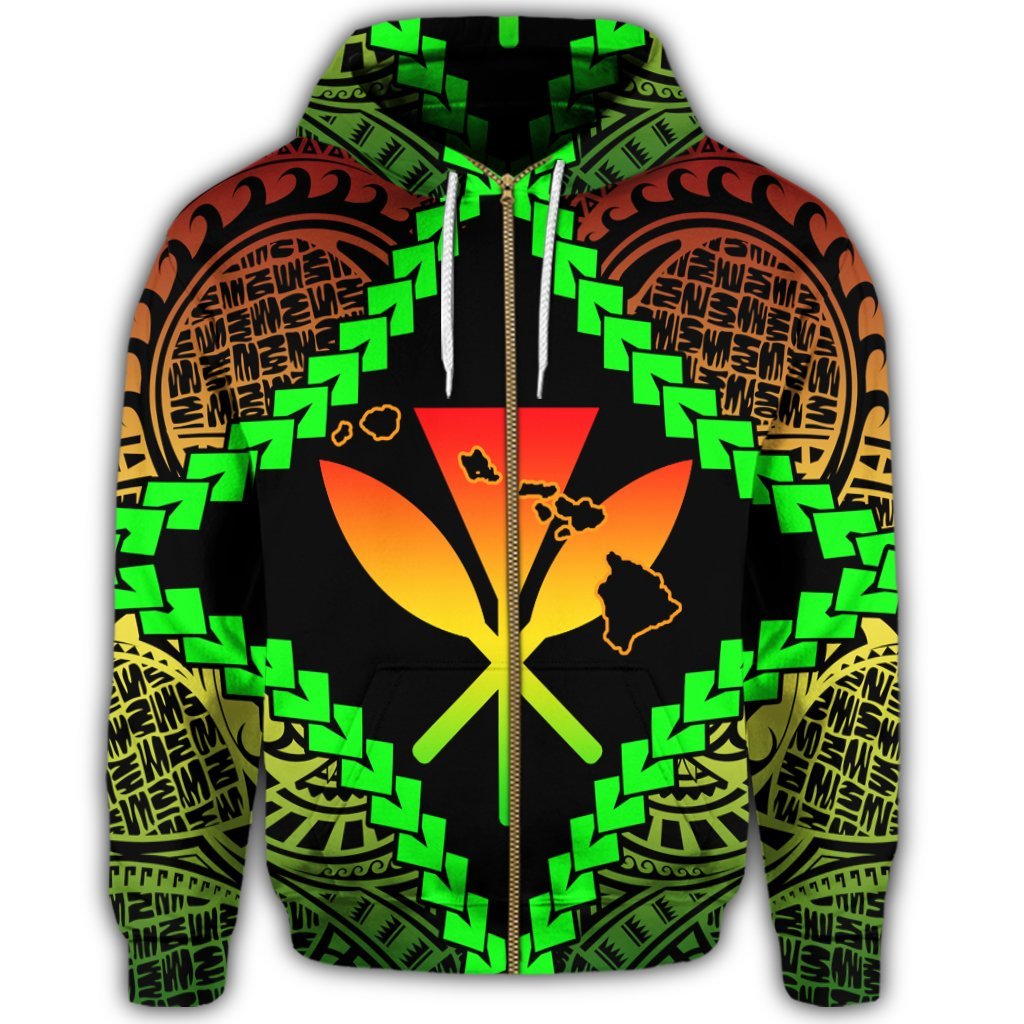 Hawaii Kanaka Kakau Polynesian Zip Hoodie - Polynesian Pride