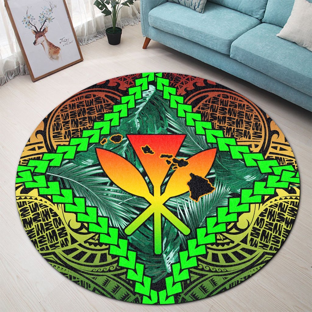Hawaii Kanaka Kakau Tropical Polynesian Round Carpet - AH - Polynesian Pride