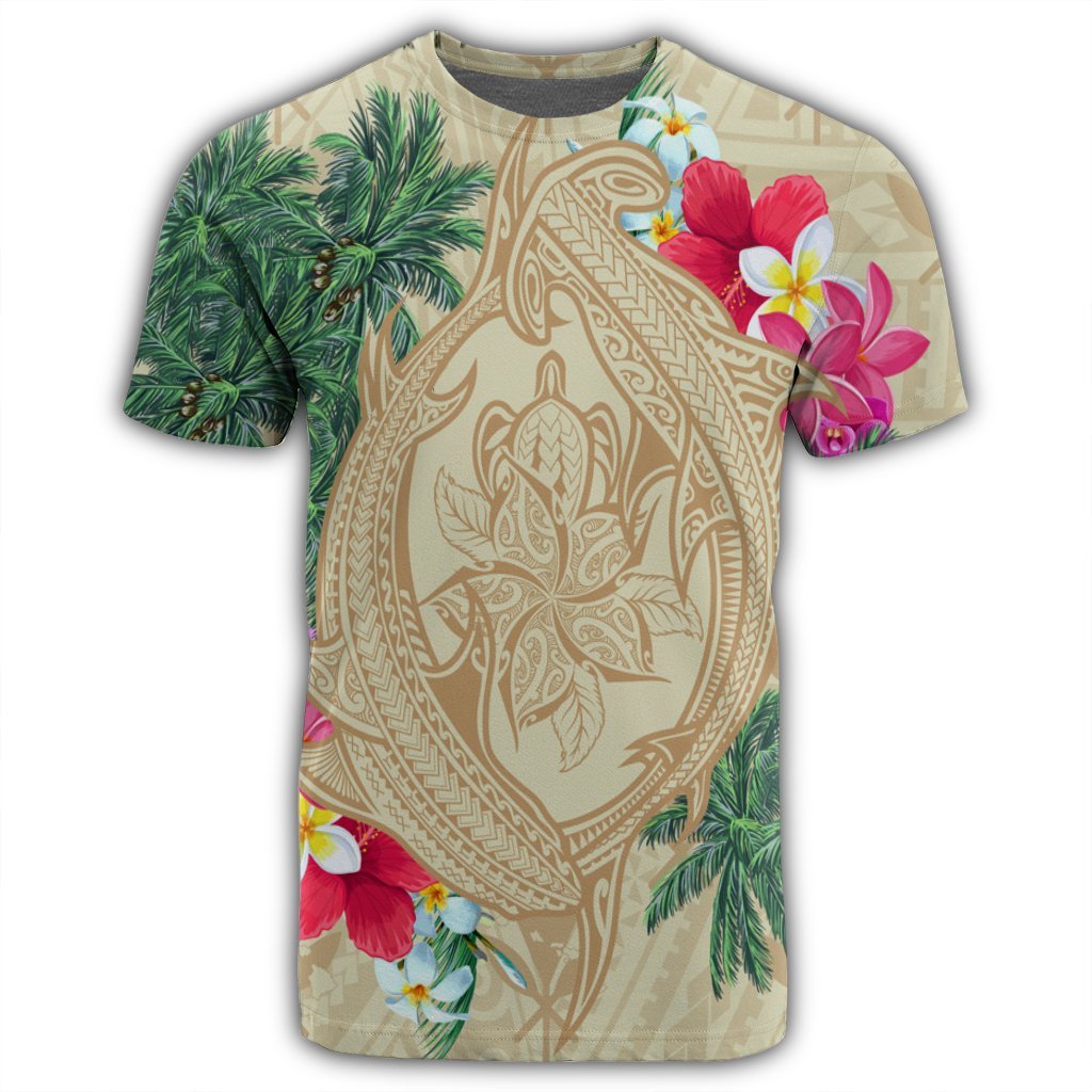 Hawaii Kanaka Maoli Palm Trees Turtle and Sharks T Shirt - Polynesian Pride