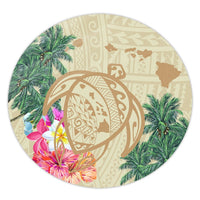 Hawaii Kanaka Maoli Polynesian Flowers Turtle Round Carpet - AH Round Carpet Luxurious Plush - Polynesian Pride