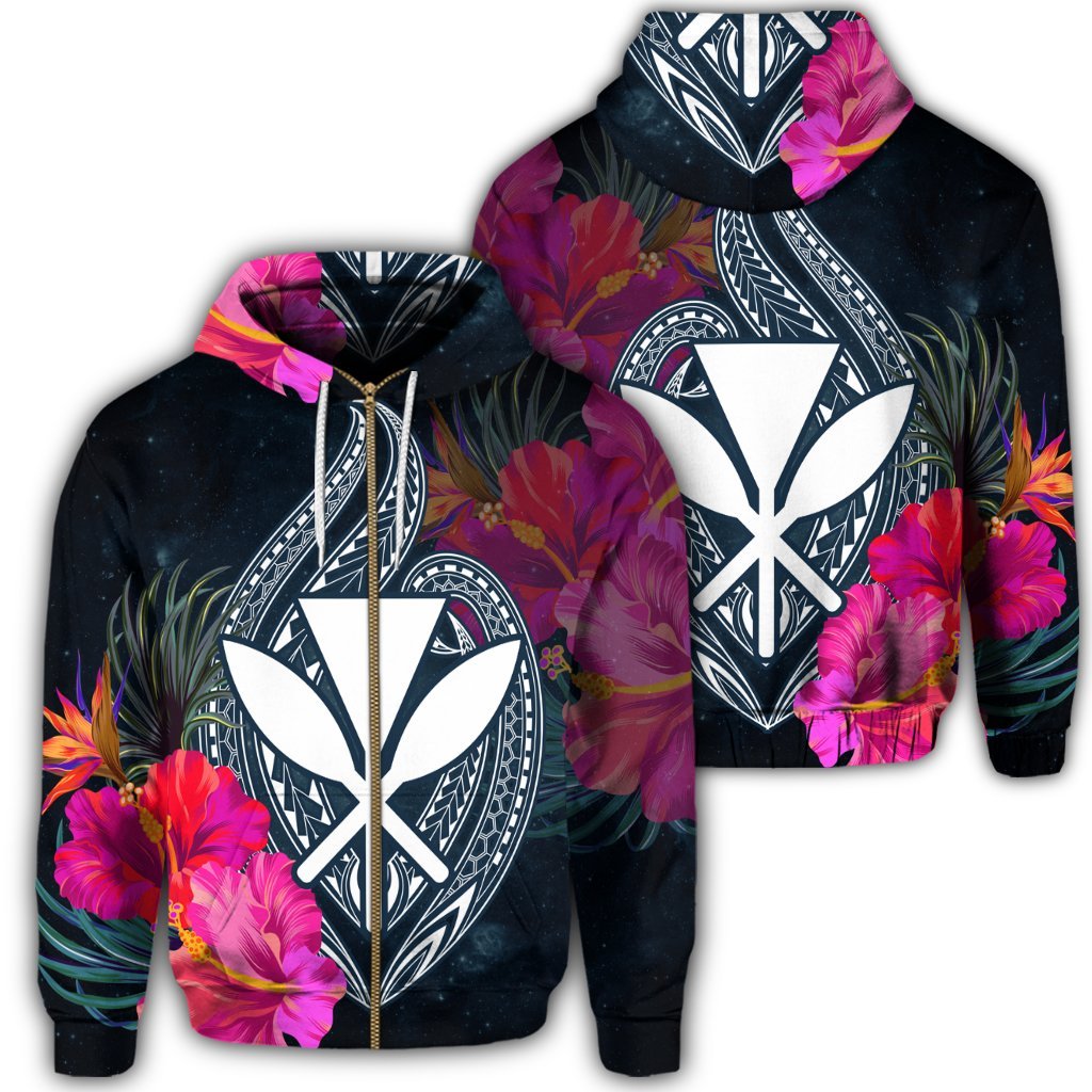 Hawaii Kanaka Polynesian Hibiscus Zip Hoodie Unisex Art - Polynesian Pride
