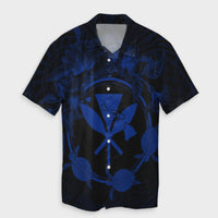 Hawaii Kanaka Turtle Hibiscus Polynesian Hawaiian Shirt - Anthea Style Blue - AH Unisex Black - Polynesian Pride